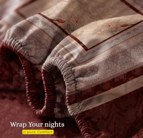 Image of VAS COLLECTIONS 240 TC Cotton King Size Fitted Bedsheet, Premium Soft Breathable Stretchable Mattress Sheet, Skin Friendly Durable Printed Bed Cover for Double Bed, 72 x 78 + 10 Inches - Deep Chestnut
