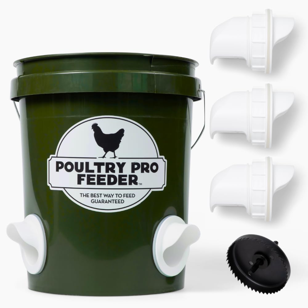 The Original Poultry Pro DIY Chicken Feeder | 3 Ports Poultry Feeders for Chicken Coop | Use for Buckets & Bins | Rain Proof, Weather Resistant - Original Feeder 3-Pack with Hole Saw
