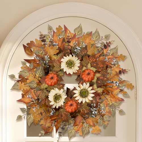 Large Wreath for Front Door, Porch, Window,24inch FallDecor Layered...