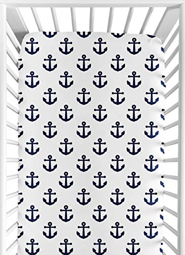 Image of Sweet Jojo Designs Fitted Baby Crib Sheets (Anchors) for Boys or Girls, Infant Nursery, Toddler Room - Standard Size (Nautical Theme, Ocean, Sailboat, Sea, Marine, Sailor, Anchor, Unisex, Neutral)