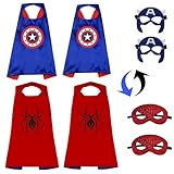 OMGOD 2PCS Superhero Capes Costumes with Masks Cosplay, Double Side Satin Cape, Role Dress Up Party Spider Capes Birthday Halloween Christmas Costumes Gift for Boy age 3 4 5 6 7 8