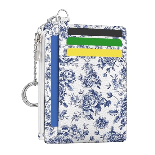 Image of Hancynir Floral Flower Credit Card Holder Small Wallet Women Slim RFID Cute | Zipper Keychain Pocket Wallet, Thin Travel Coin Purse, PU Leather, Minimalist Card Case, 6 Card Slots, Ladies Women Gifts