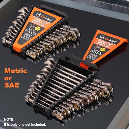 Qnkaa QUKAA Flexible Ratcheting Wrench Set 12Pcs Metric 8-19Mm Flex-Head Spanner Gear Ring Ratchet Combination Wrenches Kit thumb #3