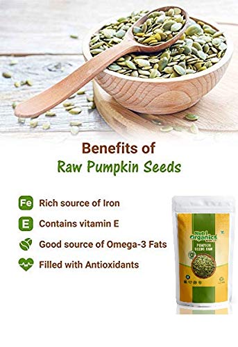 Image of NutriOrganics Raw Pumpkin Seeds for Eating g, Immunity Booster Jumbo Pumpkin Seeds, 500 gram (Pack of 3)