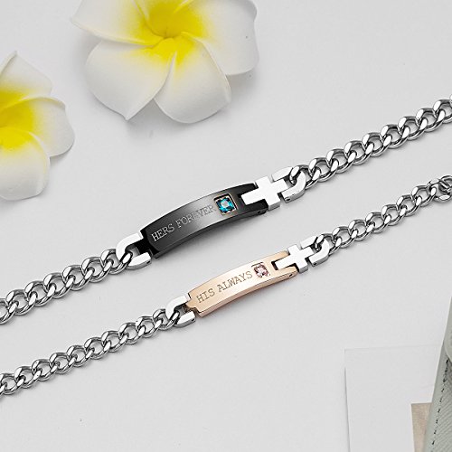 seensea Couples Matching Set 2 Pieces Link Bracelet Titanium Stainless Steel Chain Wrist Cuff for Valentine's Day Gift Jewelry2