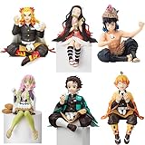 Kxghmyt Ghost Slayer Figure, Eat Rice Balls Series Action Figure Toys Collection, Anime Sitting Pose Character Action Figure, 6-Piece Set for Display and Gifts