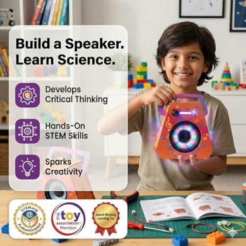 Image of Physics Wallah DIY Karaoke Speaker Kit for Kids Ages 8+, STEM Educational Bluetooth Speaker Building Set with Mic, Rechargeable Battery & LED Light Show - Hands-On Science Toy (Build & Learn) | STEM Learning Toy, Rechargeable Battery,LED Light Show,Hands-On Science Toy