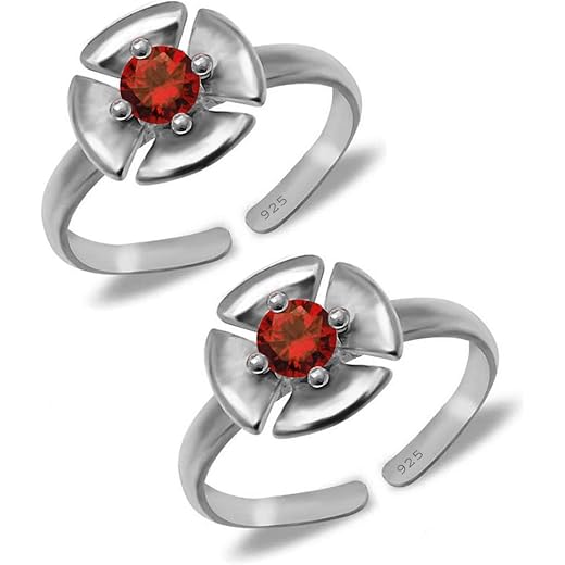 Sterling Silver Toe Ring with Garnet Stones 4 MM