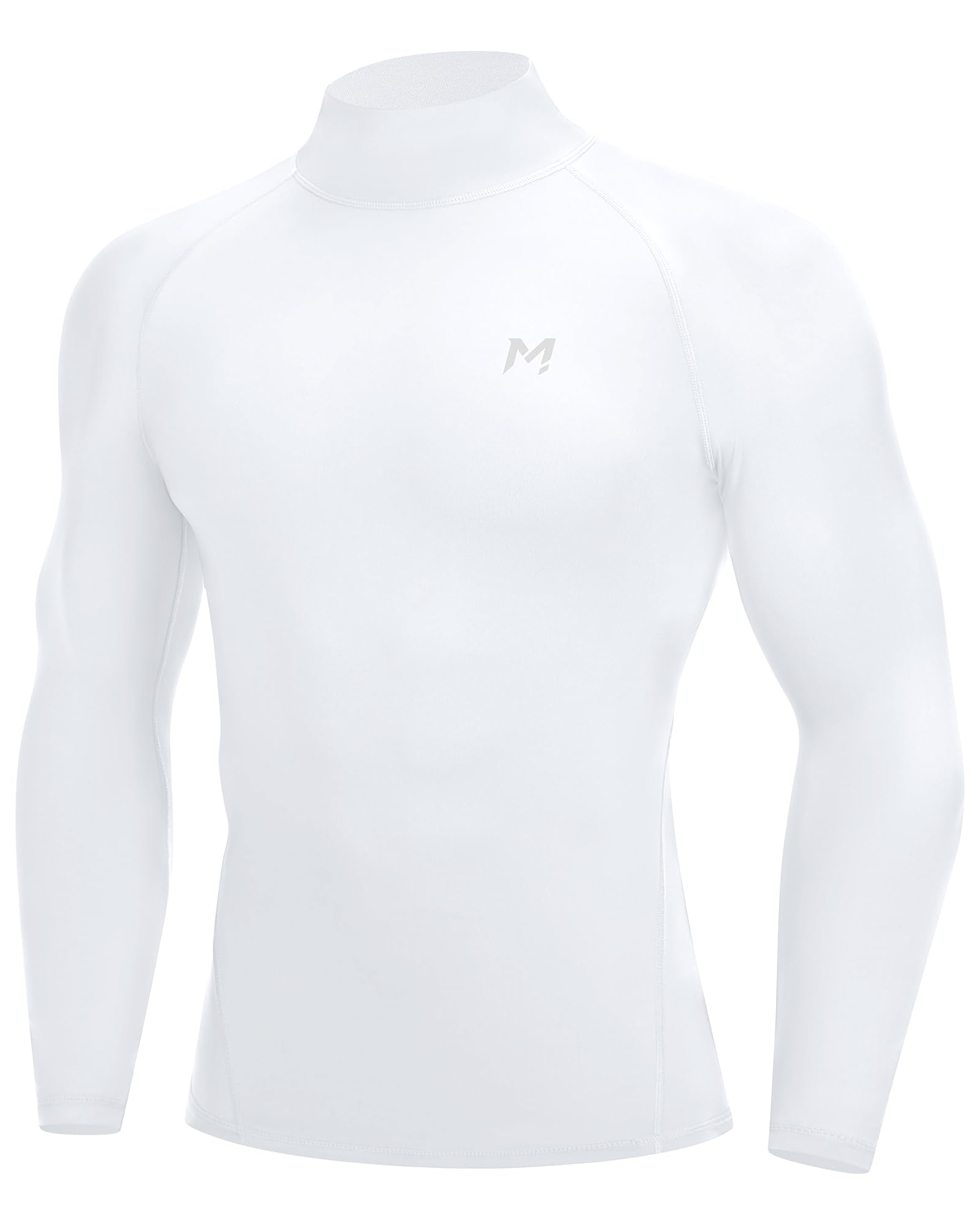 Photo 1 of Moozava Compression Shirt Men Mock Turtle Neck Long Sleeve Athletic Workout Quick Dry Base Layer for Football Motorcycle UPF 50+ White S