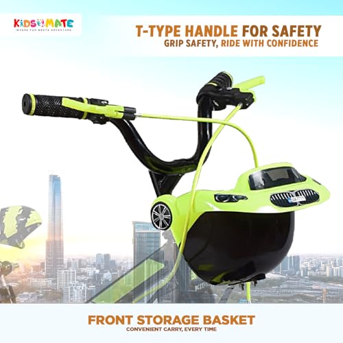 Image of Kidsmate Star Ride 16T Kids Bicycle with Training Wheels | Cycle for Kids Featuring Front Basket, Adjustable Seat & Strong Steel Frame | Perfect First Ride Kids Cycle for 5-8 Years - Neon Green