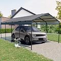 YOPTO 12×21 FT Heavy Duty Metal Carport with Galvanized Steel Roof & Frame, Large Outdoor Carport Garage for Driveway, High Wind Resistant Car Shelter for Car, Truck, Boat, Charcoal