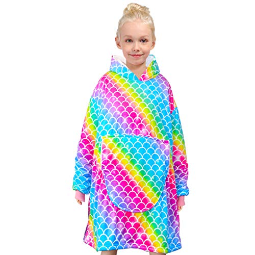 Oversized Blanket Sweatshirt, Comfy Fleece Sherpa Hoodie for Kid Teen Girls 5-15T, Wearable Unicorn Winter Hooded Pullover