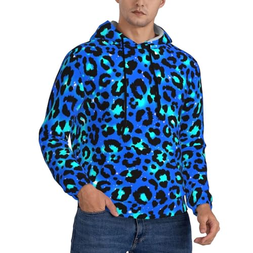 Hoodies For Men - Light Blue Leopard Print Long Sleeve Casual Men'S Hoodies & Sweatshirts Pullover With Pocket