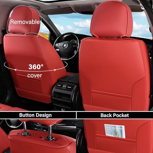 Image of Coverado Car Seat Covers Front Seats, 2 Piece Car Seat Protector with Lumbar Support & Removable Headrest, Breathable Leather Seat Cushion Universal Fit for Truck Automotive Vehicles Red