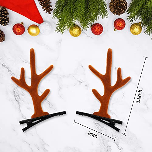 1 Pair Christmas Hair Clips For Women Girls - Reindeer Hair Clip Deer Horns Barrettes Holiday Xmas Hair Accessories (Coffee Horn) #TOP1