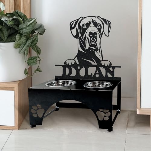 Handmadetneonsign Great Dane Food Bowl Stand, Personalized