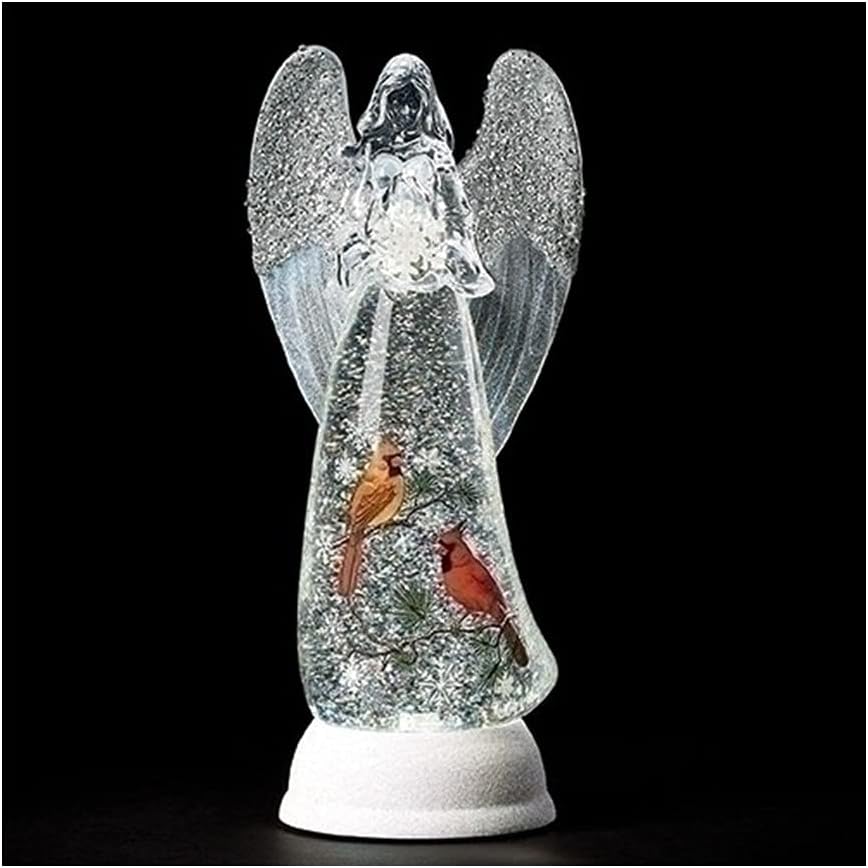 Roman 134985 LED Swirl Angel with Print Cardinal Scene Figurine, 12.2-inch Height