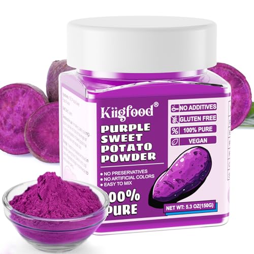 Purple Sweet Potato Powder - Kiigfood 5.3 Oz/150G Pure Natural Premium Purple Food Coloring Powder For Smoothies, Valentines Baking, Juices, Pasta - Gluten-Free, No Additives, Vegan, Non-Gmo