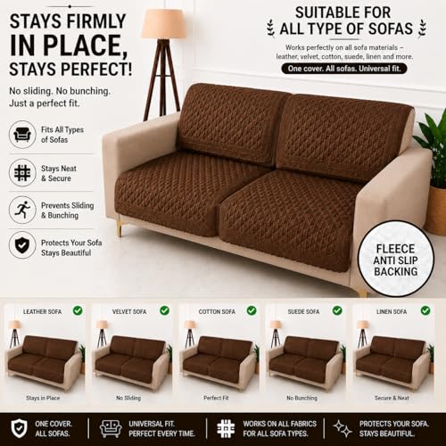 Image of Homerz Premium Petal Charm Sofa Cover | Embossed Floral Pattern | Soft Touch, Anti-Dust & Easy Wash Fabric Cloth, Washable and Durable (Rust, 2 Seater, Seat Cover with Backrest)