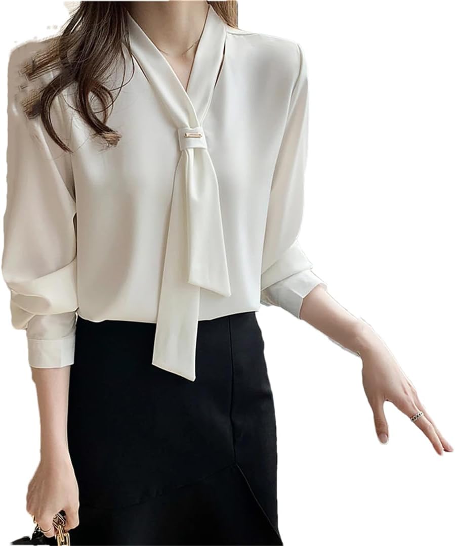 シャツ+ブラウス(長袖+七分) SINOON RIBBON V-NECK LONG SLEEVE SINOON