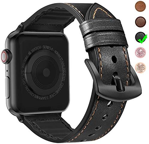 MARGE PLUS Compatible Apple Watch Band 45mm 44mm 42mm, Sweatproof Hybrid Genuine Leather and Silicone Sports Watch Band Replacement for iWatch SE Series 7 6 5 4 3 2 1, Black