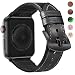 MARGE PLUS Compatible Apple Watch Band 44mm 42mm with Case, Sweatproof Hybrid Genuine Leather and Silicone Sports Watch Band with Protective Case Replacement for iWatch Series 5 4 3 2 1, Black