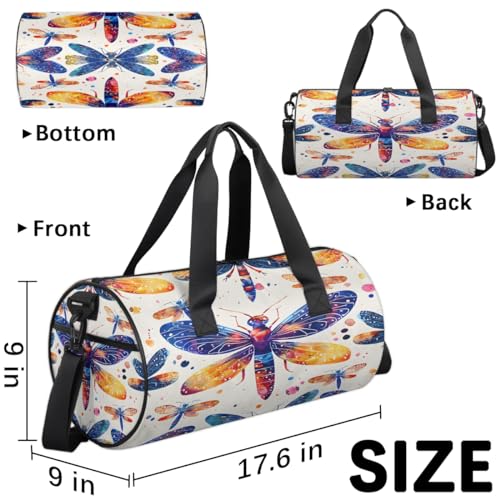 Colorful Dragonfly Travel Gym Bag Waterproof Sport Dance Bag for Women Men Portable Gymnastics Duffel Bags Canvas Tote Carry on Handbag for Workout Overnight Weekender3
