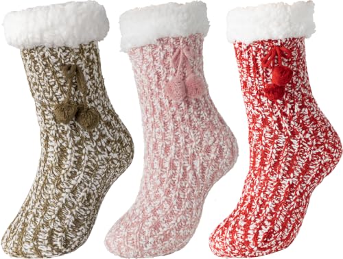 Image of BenSorts Women Thick Christmas Slipper Socks Non Slip Grippers Size 6-10