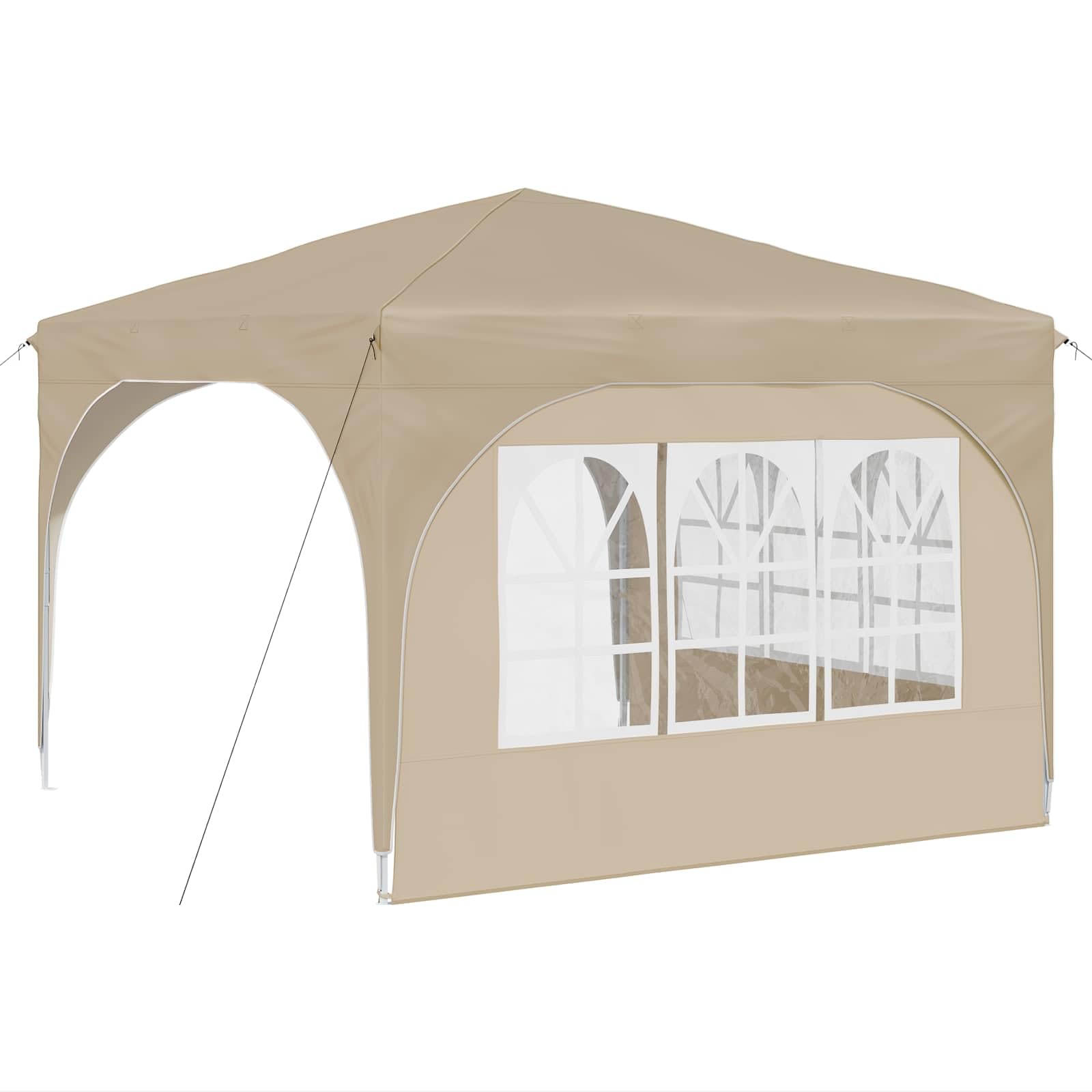 Pop-up Partyzelt 290x290 cm mit 2 Seitenwänden, Pavillon Creme | Flexibler Sonnenschutz für Garten und Terrasse: 3-stufig höhenverstellbar mit robustem Stahlgestell und Zubehör.