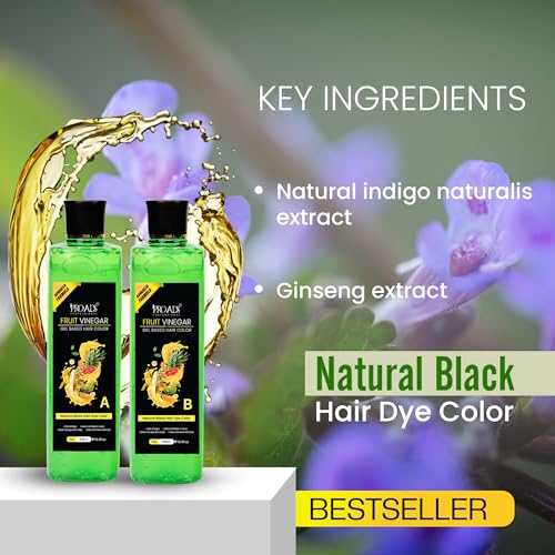 Image of PROADS Black Hair Color Gel with Fruit Vinegar, 10-Min Quick Hair Dye for Men & Women, Dermatologically Tested, Long-Lasting, Natural Look, No Drip, Mess-Free Gel Hair Color (500mlX2)
