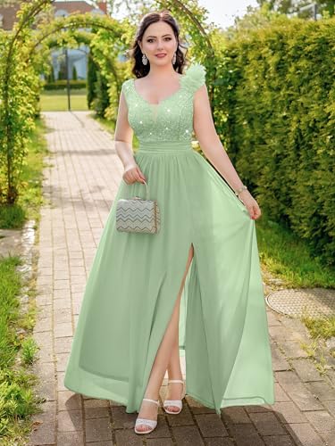 Image of Miusol Women's Vintage V-Neck Sequined Split Formal Evening Maxi Dress