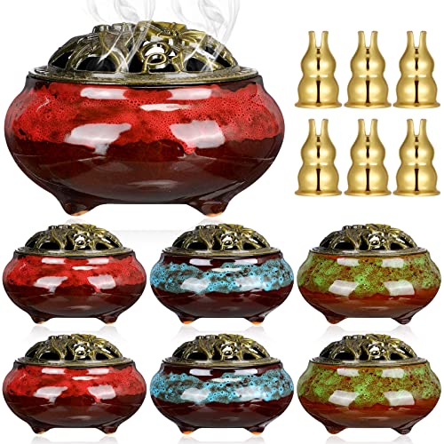 6 Pieces Incense Burner With Calabash Incense Stick Holder 3 In 1 Ceramic Porcelain Censer Incense Ash Catcher With Fireproof Cotton For Home Decor Yoga Meditation For Use With Stick Or Coil Incense #TOP19