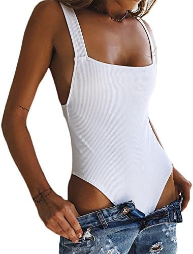 Women Sexy Bodysuit Clubwear Bodycon Jumpsuit Junior Backless Sleeveless Leotard Top (White, S)