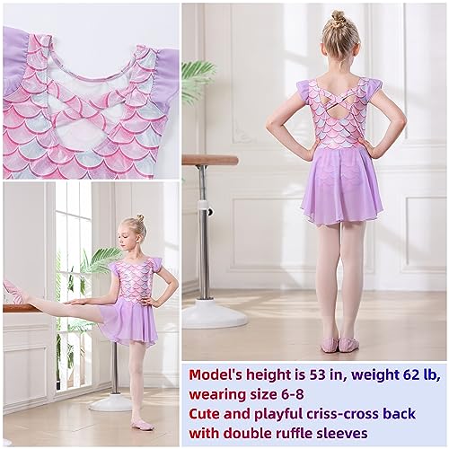 Image of DIPUG Ballet Leotards for Girls Ballet Leotard with Skirt Toddler Dance Leotards Flutter Sleeve and Criss-Cross Back