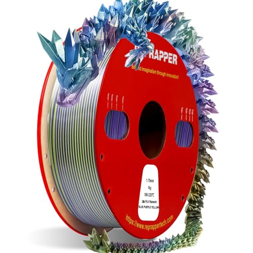 ⚡ Reprapper Triple Color Filament Coextrusion PLA Filament 1.75mm for 3D Printer, Multicolor Like Dual Color Rainbow PLA, 2.2lbs (1kg), Silk PLA Blue/Purple/Yellow