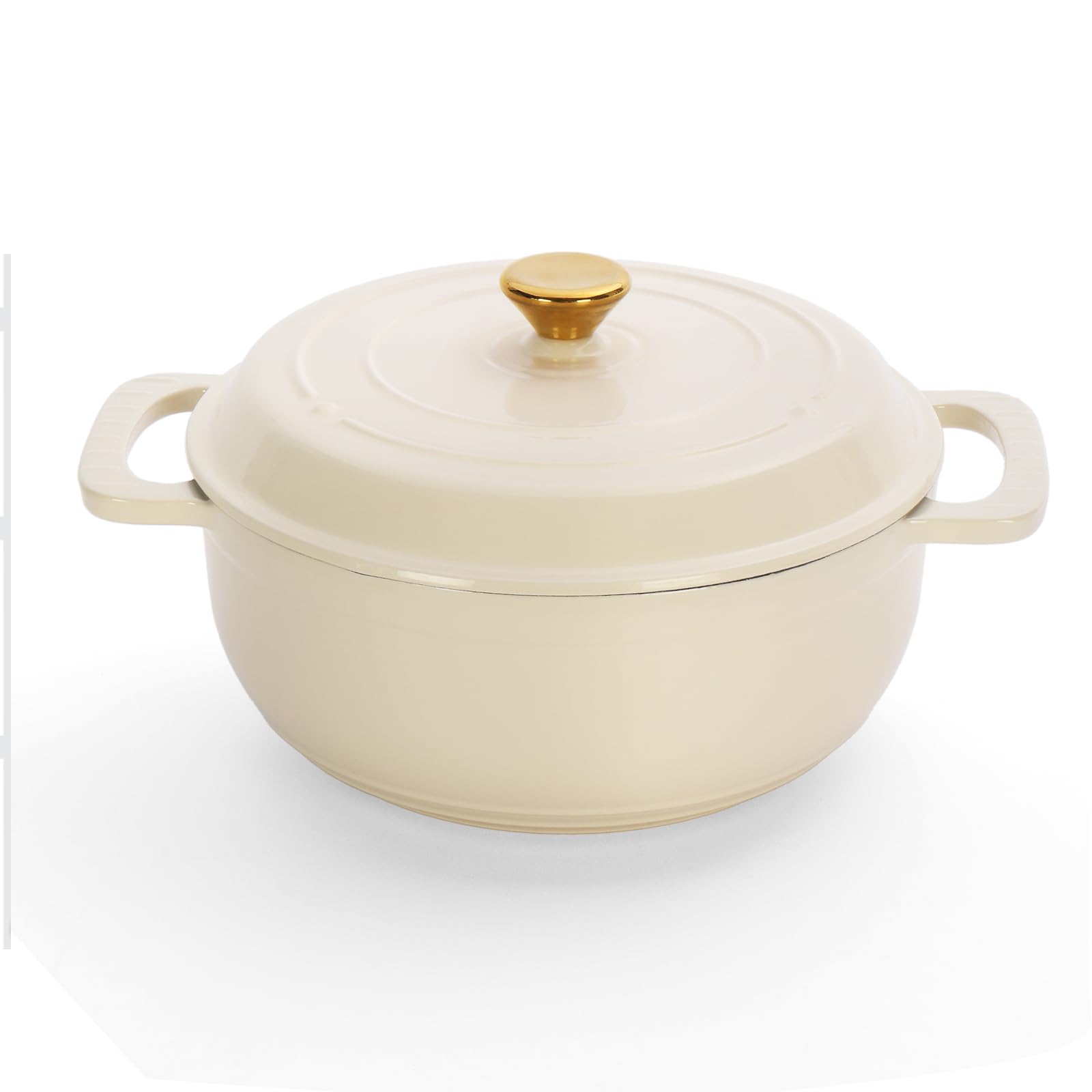 Bonnlo Enameled Cast Iron Round Pot, 26cm/5.2L Dutch Oven Cookware with Lid, Silicone Gloves, Heavy-Duty Pre-Seasoned Cookware for Bread Baking, Braising, Stews, Roasting - White, 5QT