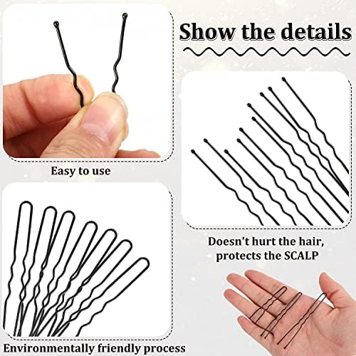 150 Pcs U Shaped Hair Pins, 3 Different Sizes Hair Pins for Buns Bobby Pins Bun Pins Kirby Grips for Women Hair Styling (Black)