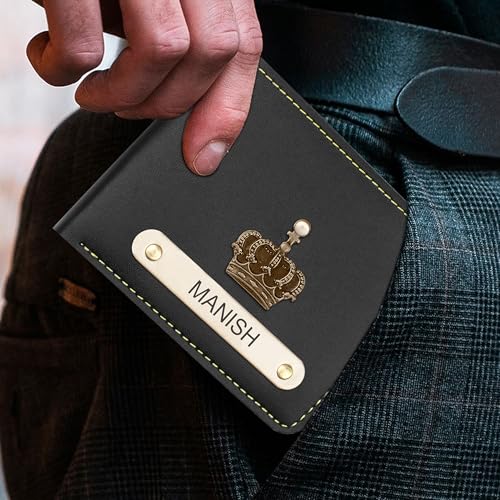 Image of The Wallet Store Personalised Leather Wallet for Men | Customised with Name and Charms | Best Gift for Husband, Boyfriend, Brother | for Anniversary, Birthday, Etc (Black)