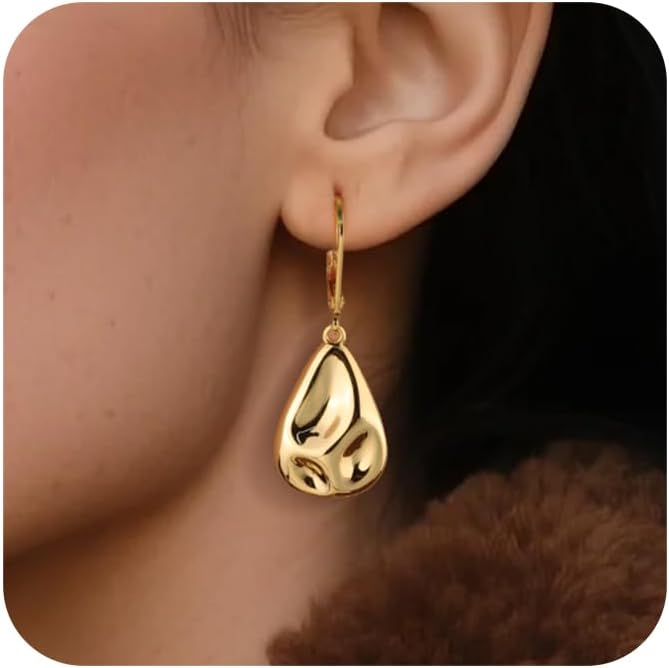 925 Sterling Silver Teardrop Dangle Earrings, Hypoallergenic 14k Gold Plated Hammered Waterdrop Earring for Women Trendy Statement Dangling Drop Leverback Earrings Gifts in Jewelry Box - Image 2