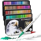 120 Colors Dual Tip Brush Pens, Fine Tip Brush Markers for Adult Coloring Books Drawing Lettering Calligraphy(120 Colors White)