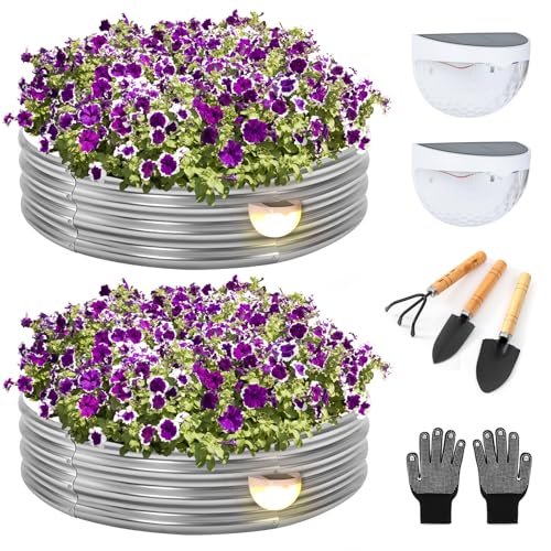 2Pcs Raised Garden Bed 2x2x1ft, Planter Galvanized Raised Garden Beds Outdoor with 2 Solar Lights and Gloves for Gardening Vegetables with Garden Gadgets Set of 3