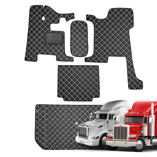 Floor Mat Set for Peterbilt 386 (20052015) 388 (20072015) 389 (2006Present) 379 Late Models (20002007) 72 Sleeper Black Faux Leather Floor Mats Heavy-Duty Interior Protection (Black/Grey)