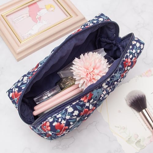 PAZIMIIK-Vintage-Quilted-Makeup-Bag-Cosmetic-Pouch-for-Brushes-Pencils-and-Travel-Make-Up-Accessories-for-Women-and-GirlsFloral-Navy-Blue
