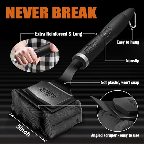 Image of GRILLART SteamWizards Grill Brush Bristle Free Outdoor 17 inch No-Wire Cleaning | Safe Reinforced Long Handle, Angled Scraper Reach Corners, Steam Replaceable Pad for Porcelain & All Grate, Gifts for Men /Dad
