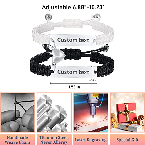 Personalized Handmade Braided Couples Bracelet - Custom Engraving Name ID Long Distance Relationship Bracelet Adjustable Rope Couples Bracelet Gift for Men Women Lover (A-Couple Black)2