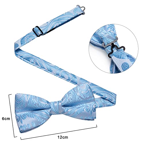 Image of DiBanGu Paisley Pre-Tied Bow Ties for Men Silk Adjustable Bowtie and Pocket Square Cufflinks for Wedding Party