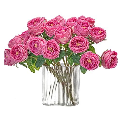 Duyone Fake Flowers For Decoration Home Decor Real Touch Artificial Flowers Austin Rose Peony Latex Fake Flower Living Room Decoration Vivid Pink Roses Peonies (Rose Red 4Pcs) #TOP4