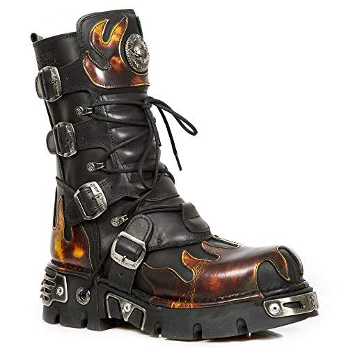 New Rock Newrock 591-S1 Red Flame Metal Black Leather Heavy Punk Gothic Boots3