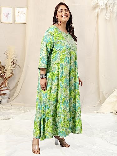 Image of MIRCHI FASHION Plus Size Women's Cotton Sequins Embroidered Foil Printed Anarkali Kurti