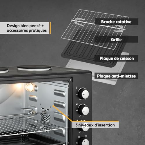 TZS First Austria - Mini-Four avec plaques de cuisson 30L 3200 W - Four à pizza jusqu'à 230°C et 6 modes de chauffage - Four multifonction avec 4 hauteurs d'insertion et accessoires de haute qualité – Image 6